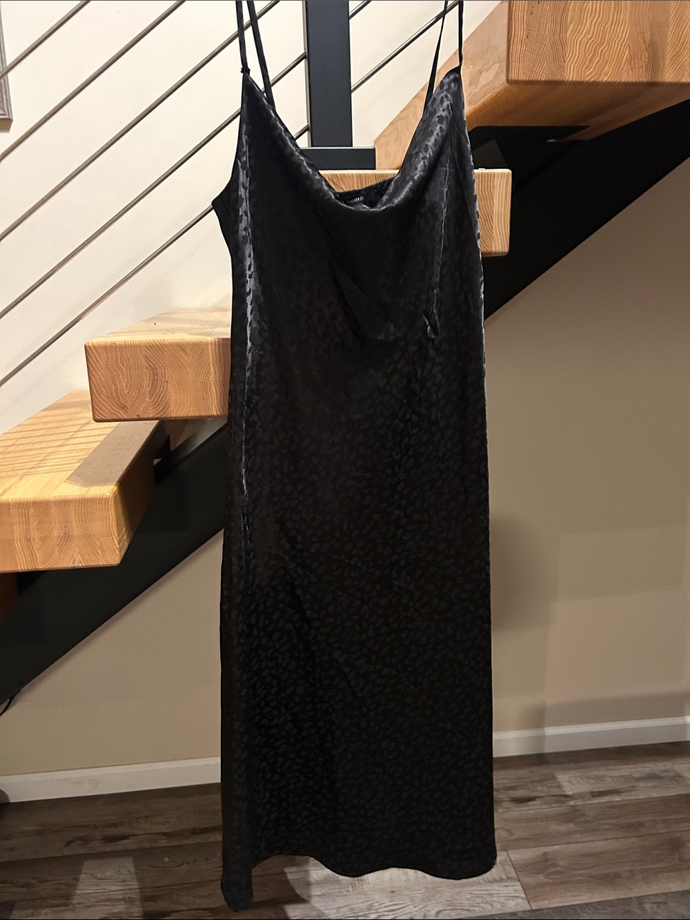 Forever 21 Black Satin Midi Slip Dress with Cowl Neck